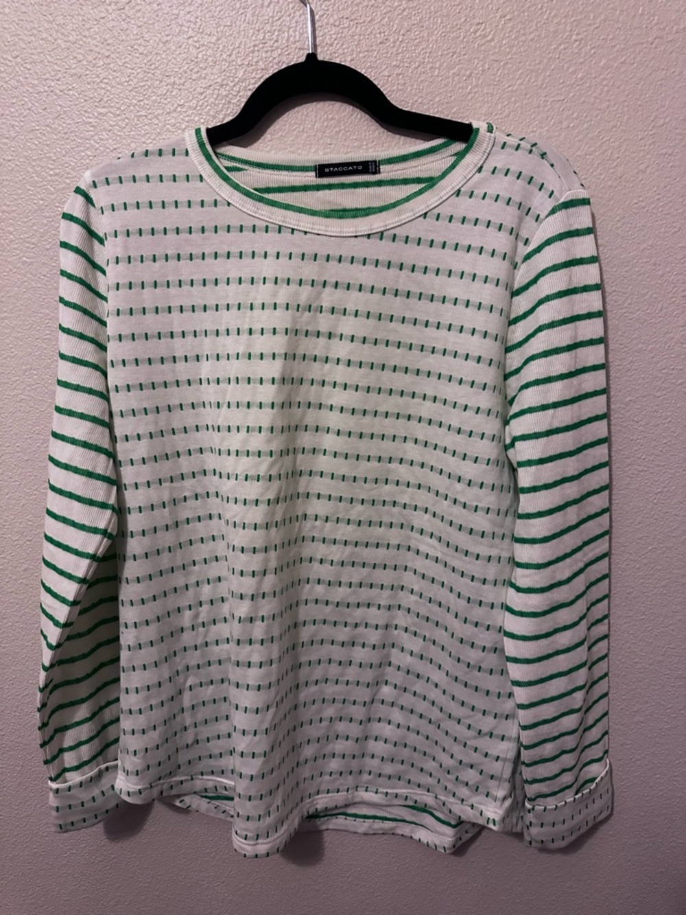 Staccato White Sweater with Green Stripes